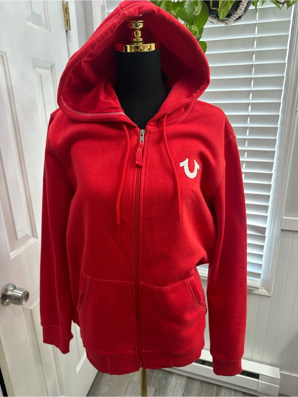 True Religion Red Full-Zip Hoodie with White Horseshoe